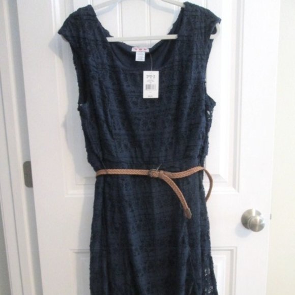 THREE PINK HEARTS $58 Navy Lace Belted Pull-On Cap-Sleeve Dress size 3X NWT - Picture 1 of 9
